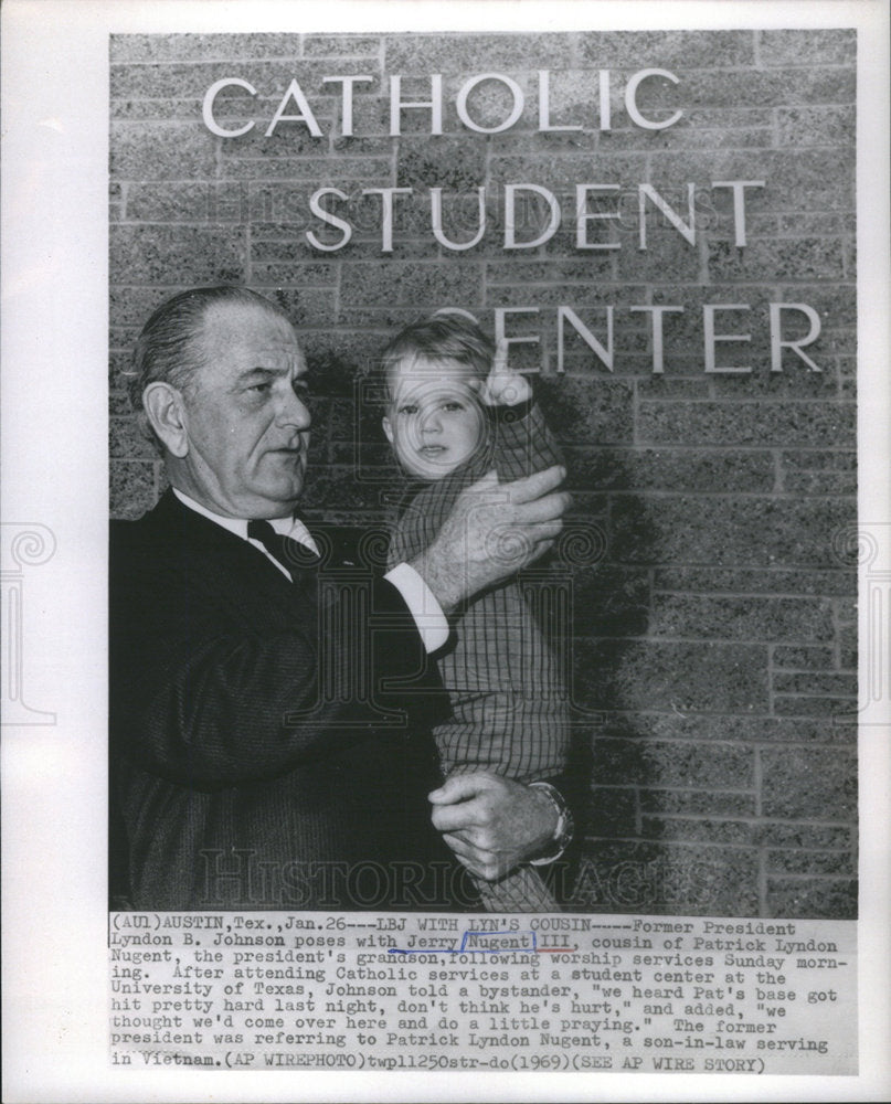 1969 Former President Lyndon B. Johnson and baby Jerry Nugent III - Historic Images