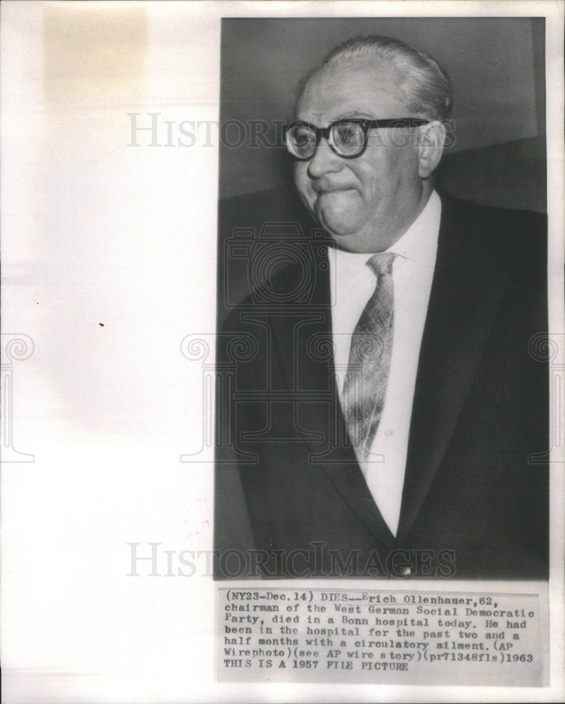 1963 Erich Ollenhauer Chairman West German Social Democratic Party - Historic Images