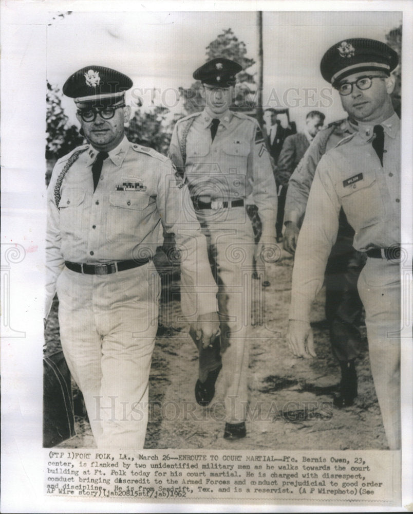 1962 Enroute Court Martial Bernis Owen Flanked Unidentified Military - Historic Images