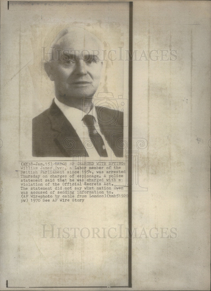 1970 William James Owen Arrested Charges of Espionage - Historic Images