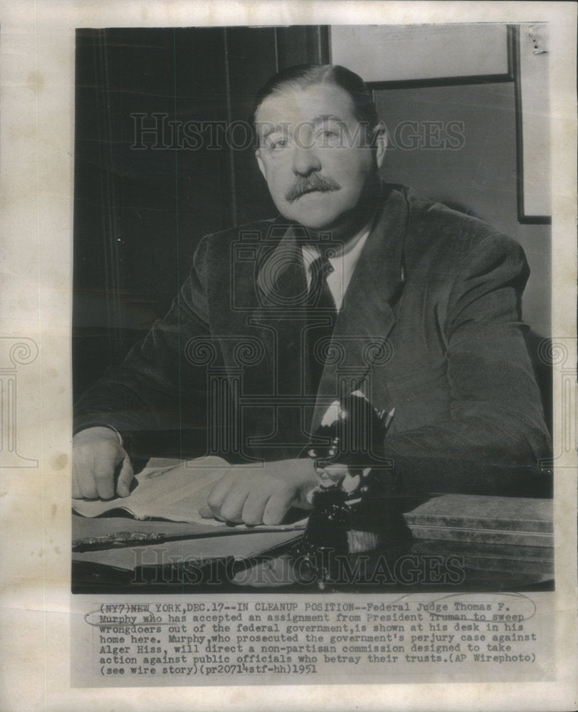 1951 Press Photo Federal Judge Thomas Murphy - Historic Images