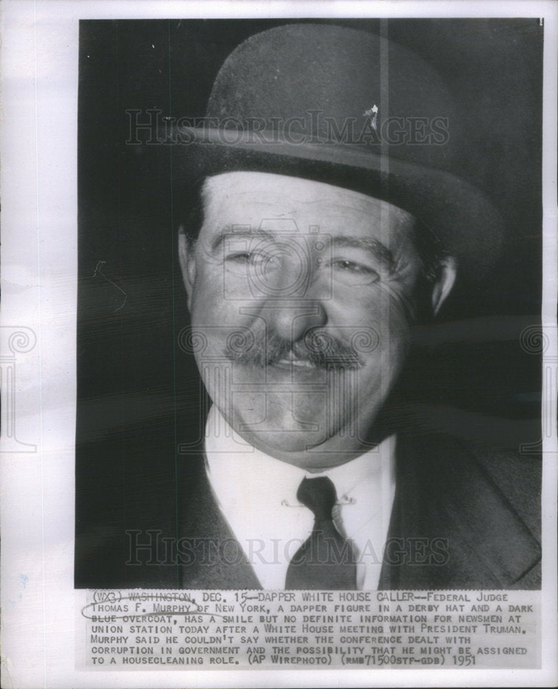 1951 Press Photo Federal Judge Thomas F Murphy New York White House Pres Truman - Historic Images