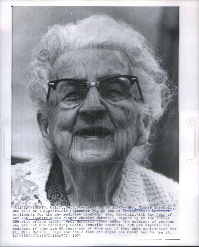 1965 Mrs. Minnie Marshall 101 Years Old - Historic Images