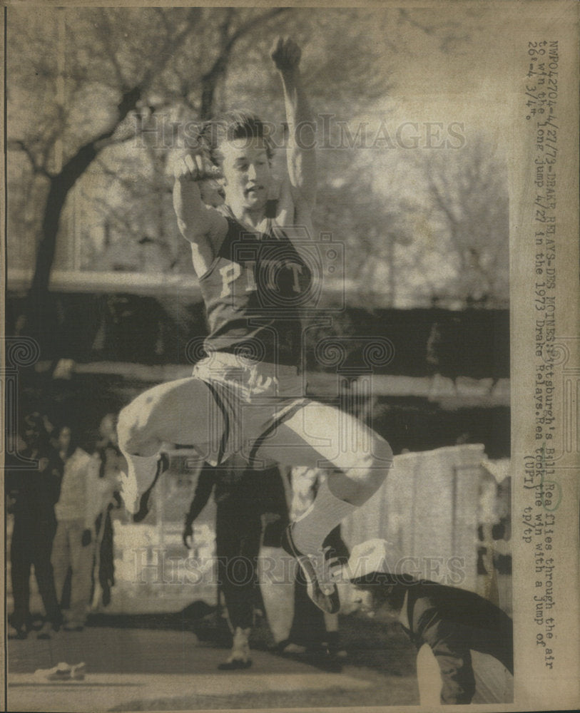 1973 Press Photo Pittsburgh&#39;s Bill Rea winning the Drake Relays&#39; Long Jump - Historic Images