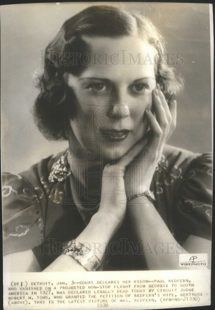 1938 Press Photo Gertrude Redfern whose husband disappeared - Historic Images