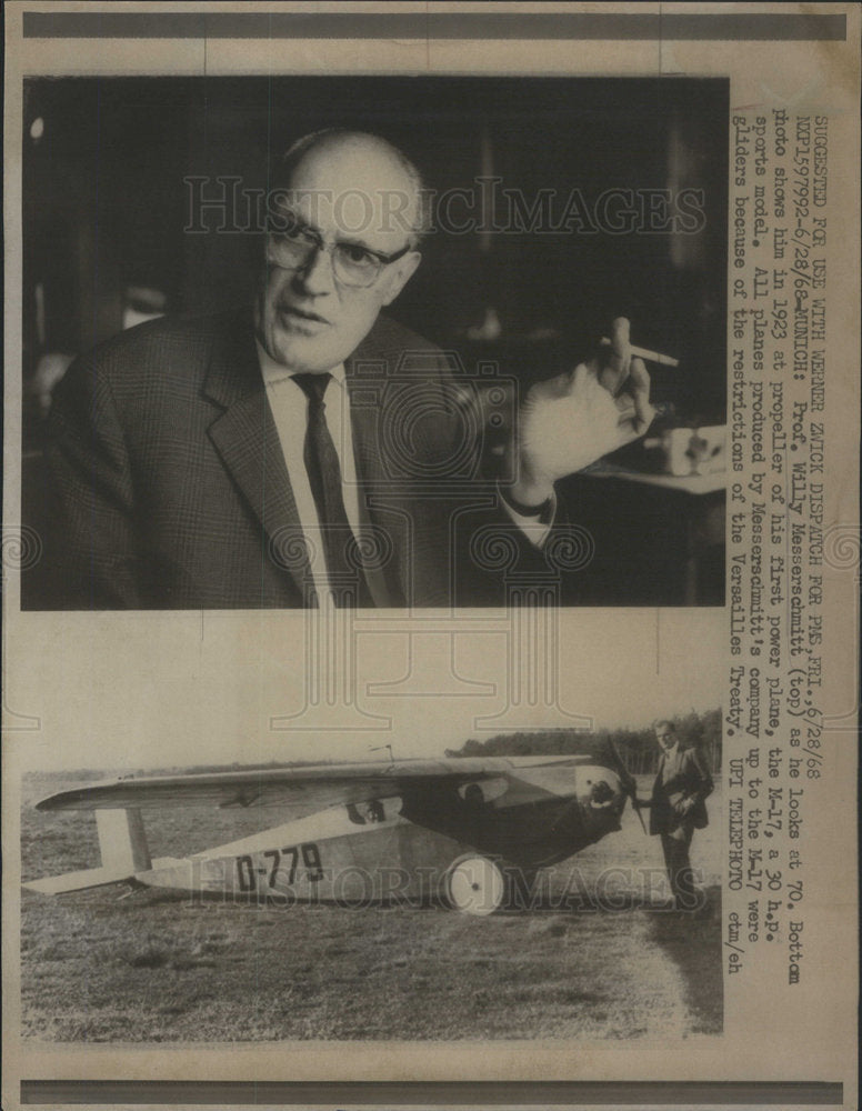 1968 Prof Willy Messerschmitt 1923 M-17 Plane Versailles Treaty-Historic Images