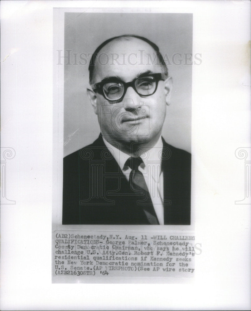 1964 GEORGE PALMER SCHENECTADY COUNTY DEMOCRATIC CHAIRMAN - Historic Images