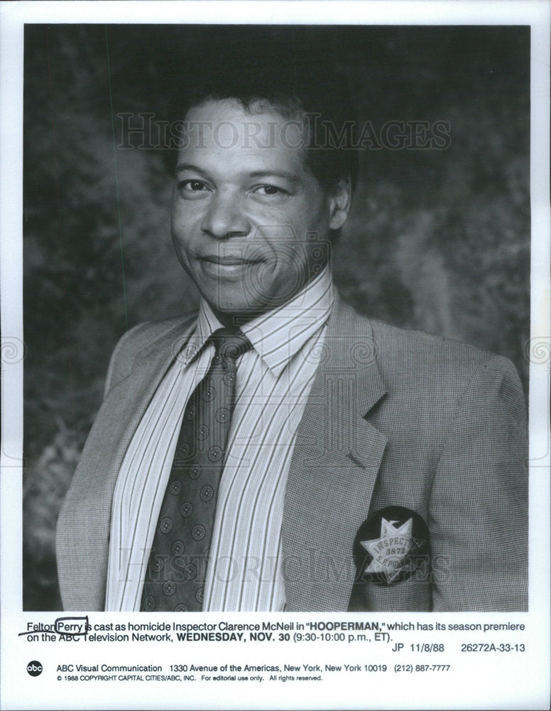 1988 Press Photo Felton Perry cast in ABC&#39;s &quot;HOOPERMAN&quot; - Historic Images