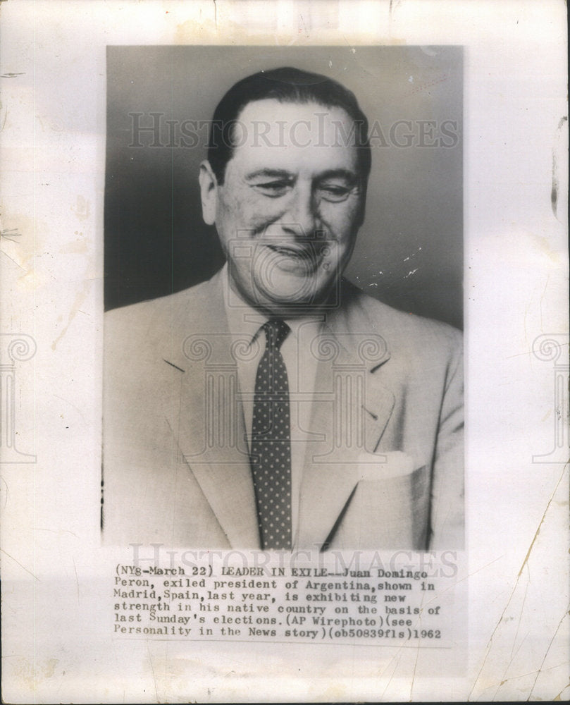 1962 Juan Domingo Peron Exiled President Argentina Madrid Spain - Historic Images