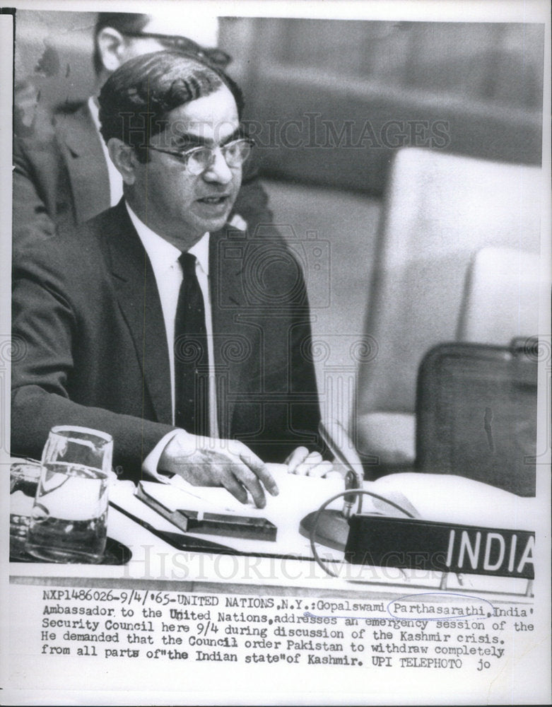 1965 GOPALSWAMI PARTHASARATHI INDIA'S AMBASSADOR UNITED NATIONS - Historic Images