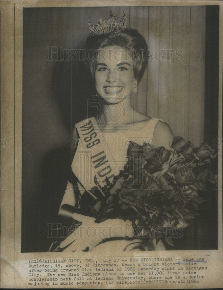1966 ane Ann Rutledge Miss Indiana Beauty Pageant - Historic Images