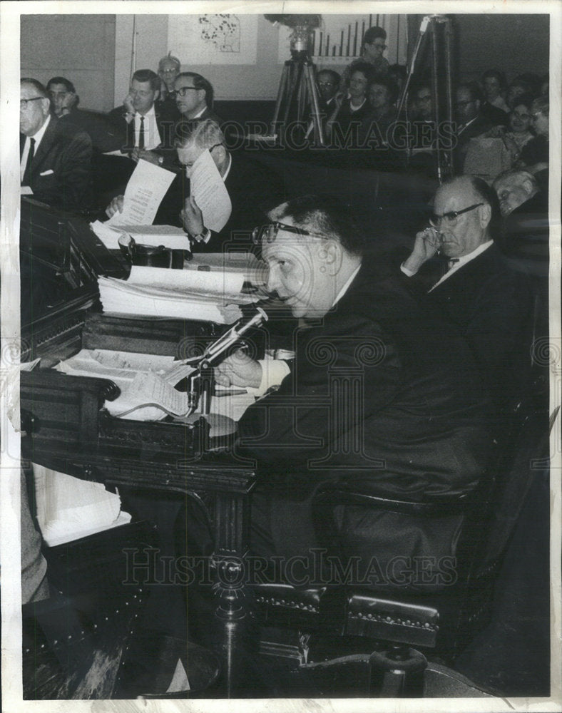 1964 School board member Raymond Patrick at meeting - Historic Images