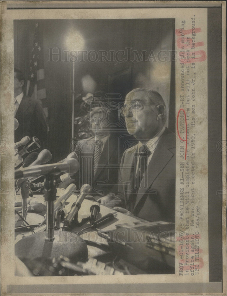 1975 Senator John Pastore Providence Rhode Island Announcement Term - Historic Images