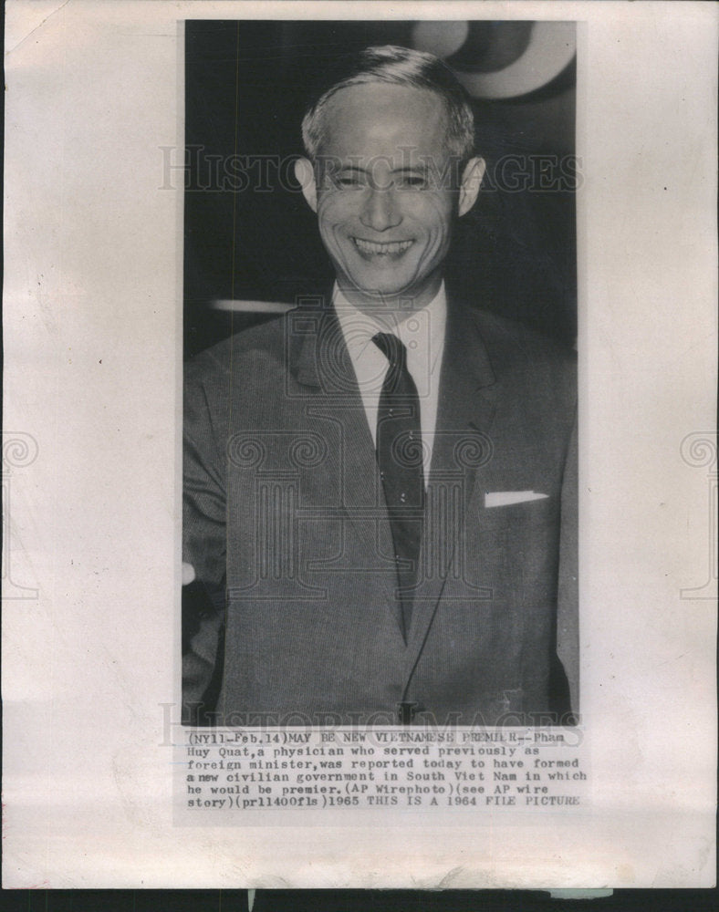 1965 Press Photo Pham Huy Quat Vietnam Politician Premier - Historic Images