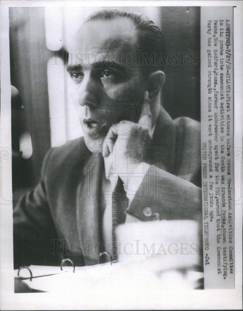 1958 Press Photo Armando Penha FBI Undercover Agent Witness - RSC94699 - Historic Images