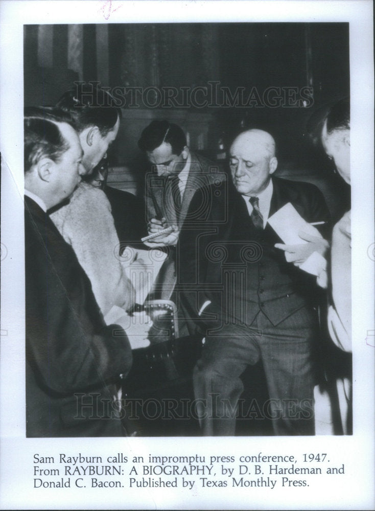 1987 Press Photo Sam Rayburn In Press Conference Circa 1947 From His Biography - Historic Images