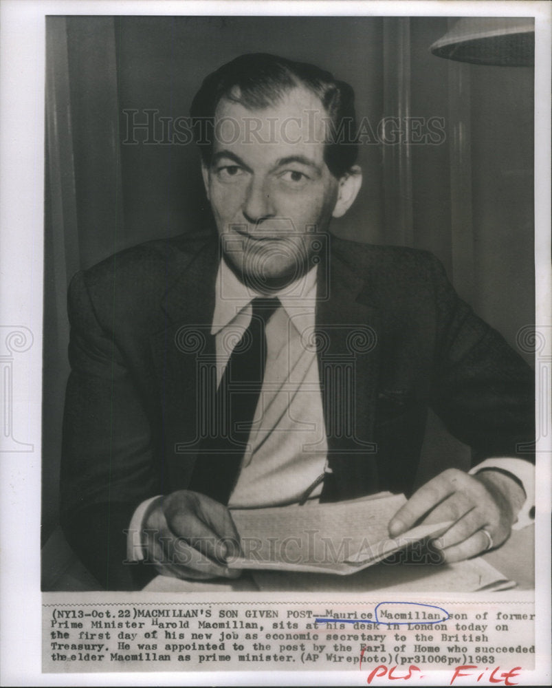 1963 Press Photo Maurice Macmillan Son of Former Prime Minister Harold Macmillan - Historic Images