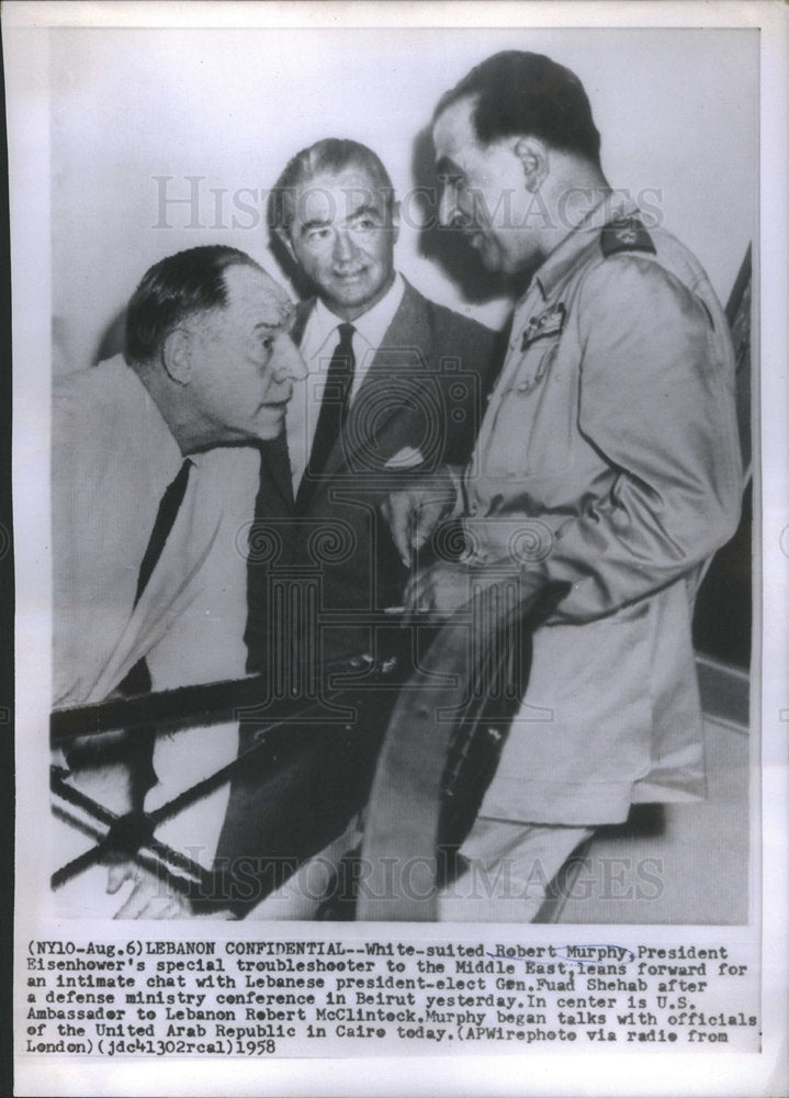 1958 Robert Murphy MIddle EastLebanese President General Fuad Shehab - Historic Images