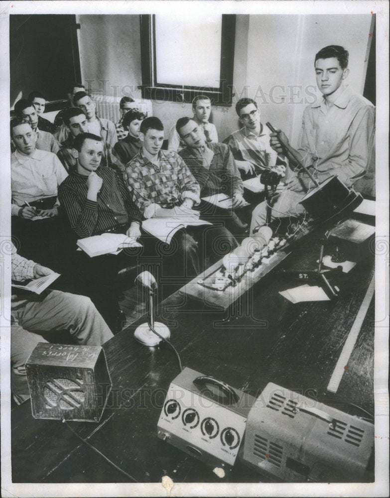 1956 Students listen to professor&#39;s voice. - Historic Images