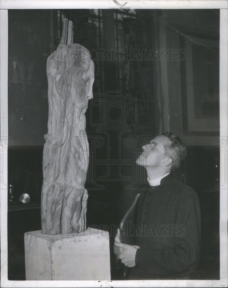 1954 Wooden Sculpture Head Of Moses Artist Szwarg Paris Exhibit - Historic Images