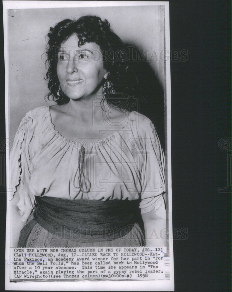 1958 Actress Katina Paxinou stars in "For Whom The Bell Tolls." - Historic Images