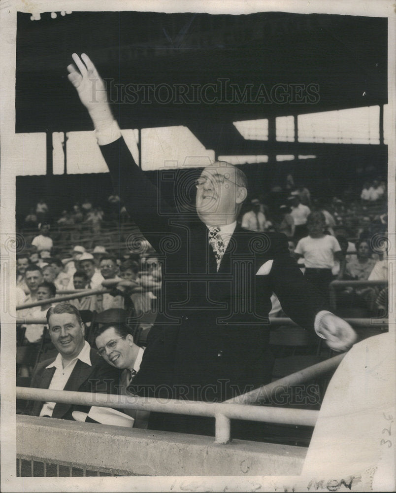 1946 Police Commander Prendergast Toss Out First Ball During Game - Historic Images