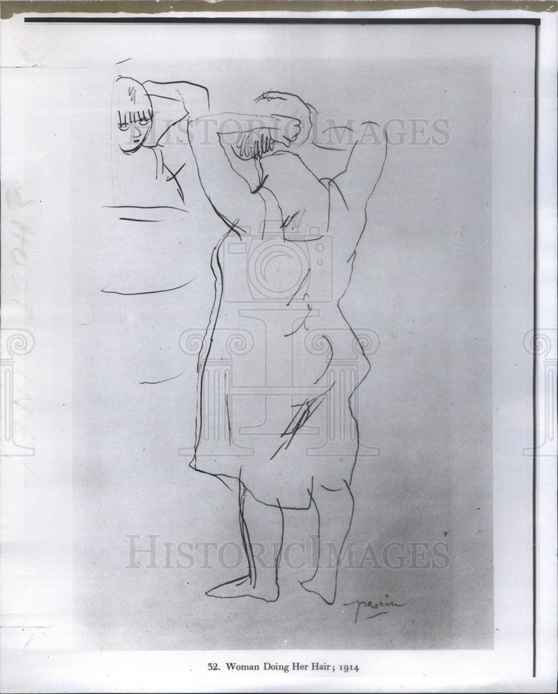1974 Jules Pascin's Sketch "Woman Doing Her Hair." - Historic Images