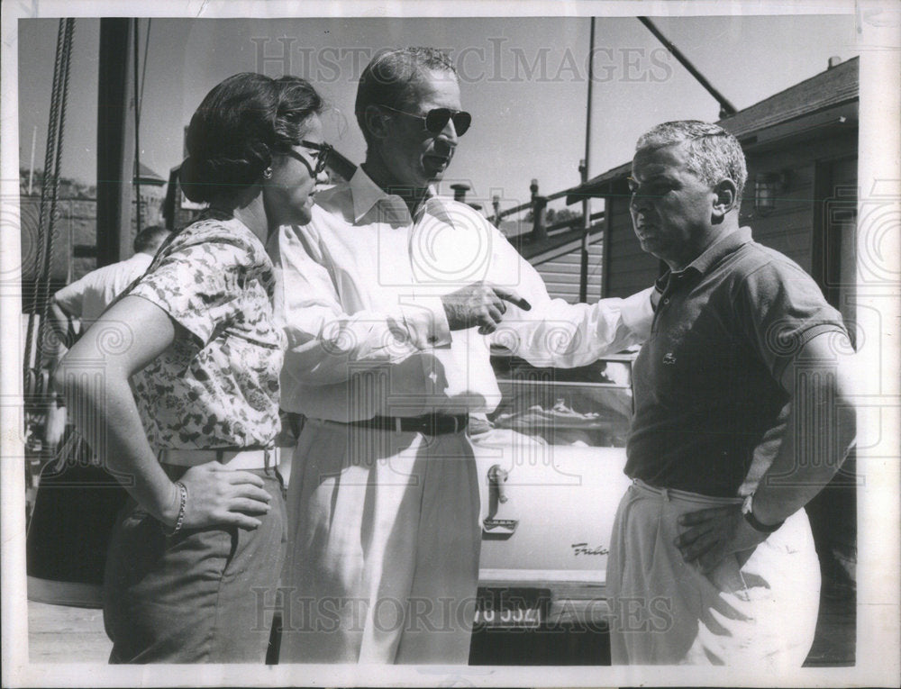 1962 Emil (Bus) Mosbacher, Jr and Wife With Vic Romagna On Dock-Historic Images