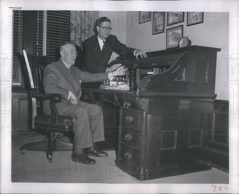 1954 Carsons Stores Manager MacLeish Sitting At Desk Cooper Stands - Historic Images