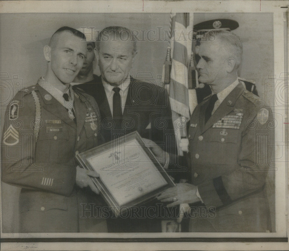 1967 President Johnson,Gen. William C Westmoreland, S/Sgt Charles B Morris - Historic Images