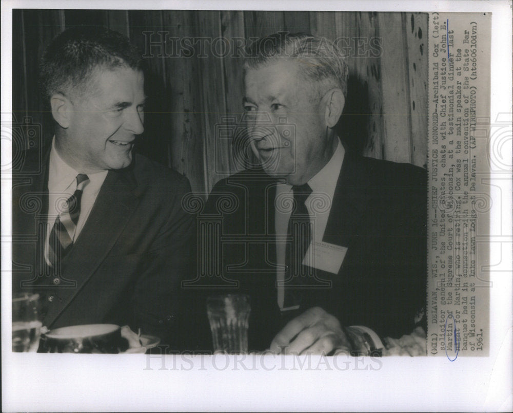 1961 Press Photo Chief Justice Martin Honored Retirement Dinner Wisconsin - Historic Images