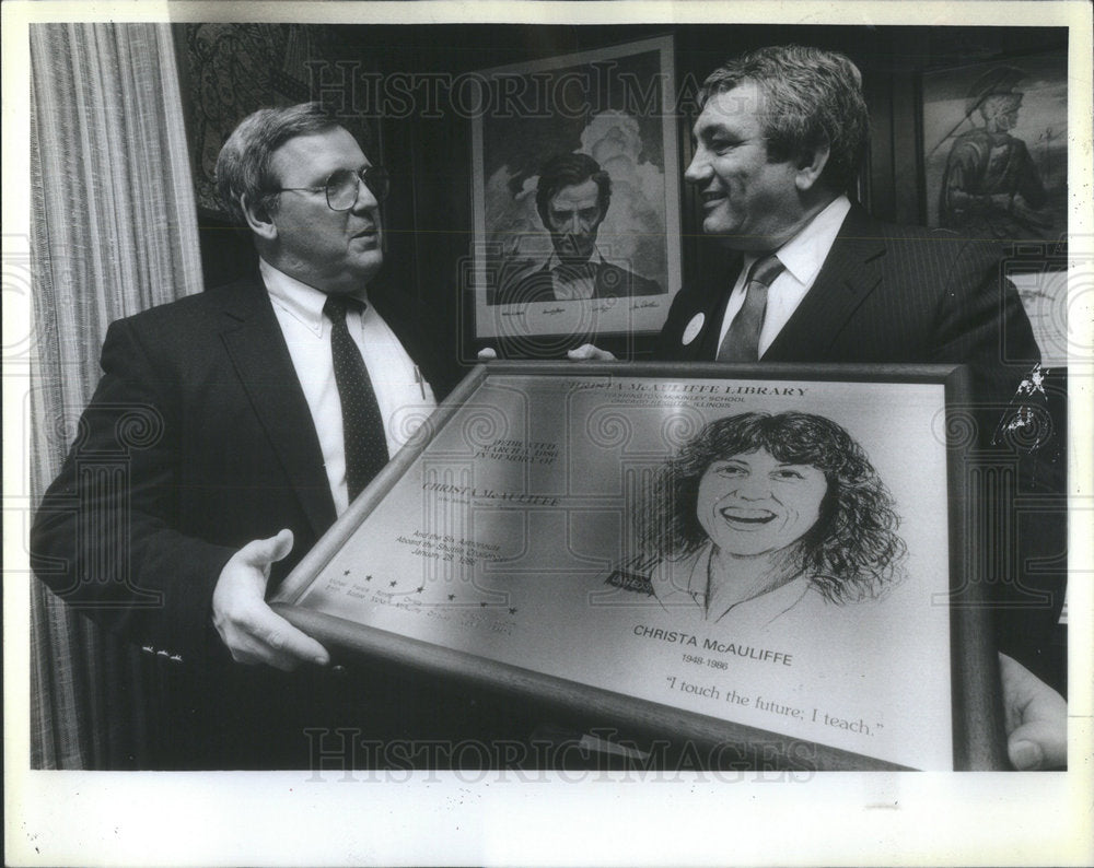 1986 Press Photo Christa McAuliffe Memorial Chicago Heights School - Historic Images