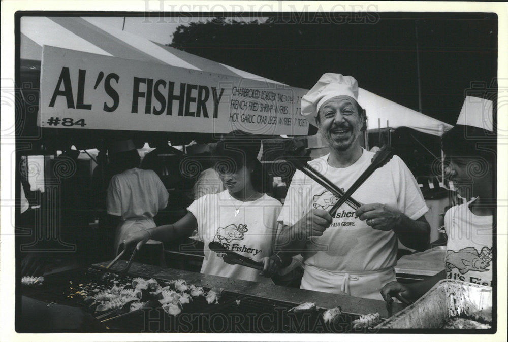 1987 Press Photo Larry Weintraub at Al&#39;s Fishery restaurant - Historic Images