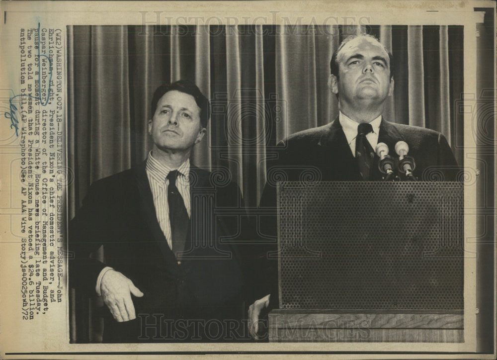 1972 Press Photo John Ehrlichman and Caspar Weinberger - Historic Images
