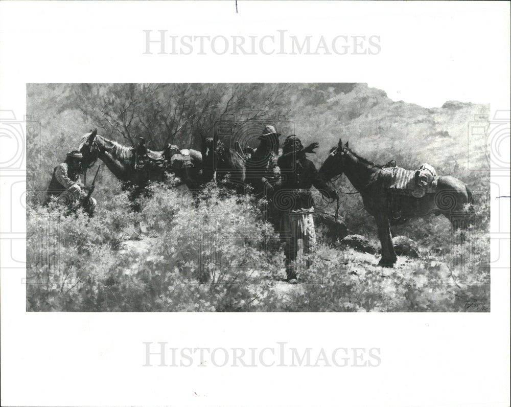 1982 Press Photo Cowboy Artist Howard Terpning&#39;s &quot;The Scouts Of General Crook&quot; - Historic Images