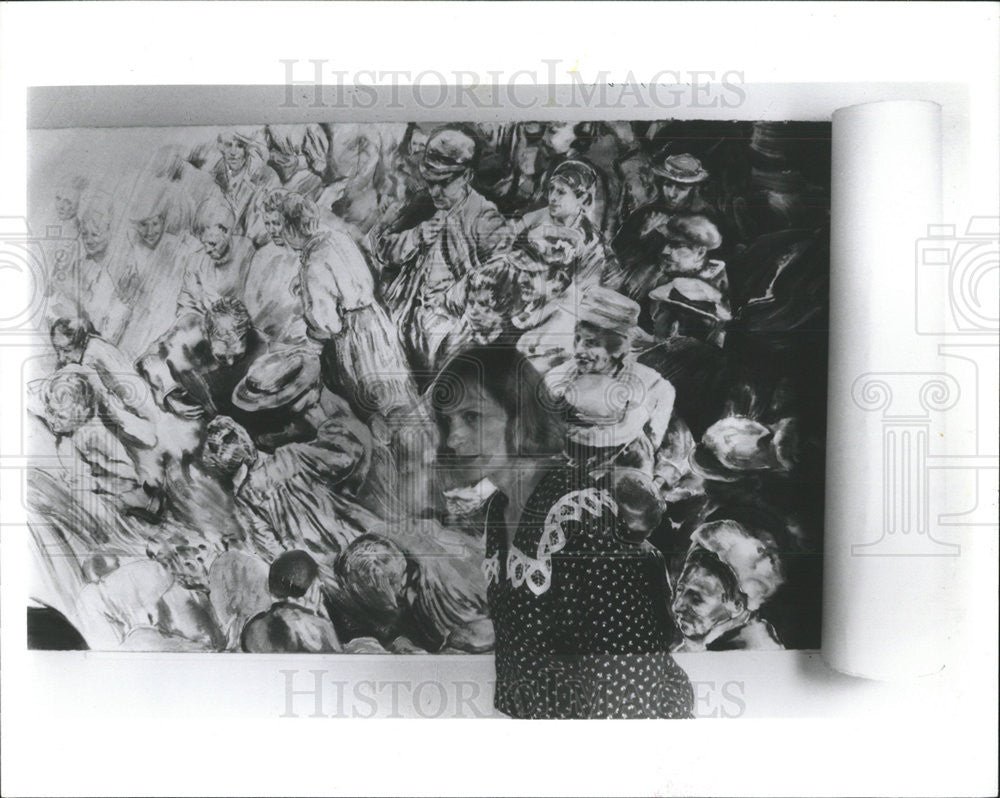 1992 Press Photo Artist Ruth Weisbert Painting &quot;The Scroll&quot; At Spertus Museum - Historic Images