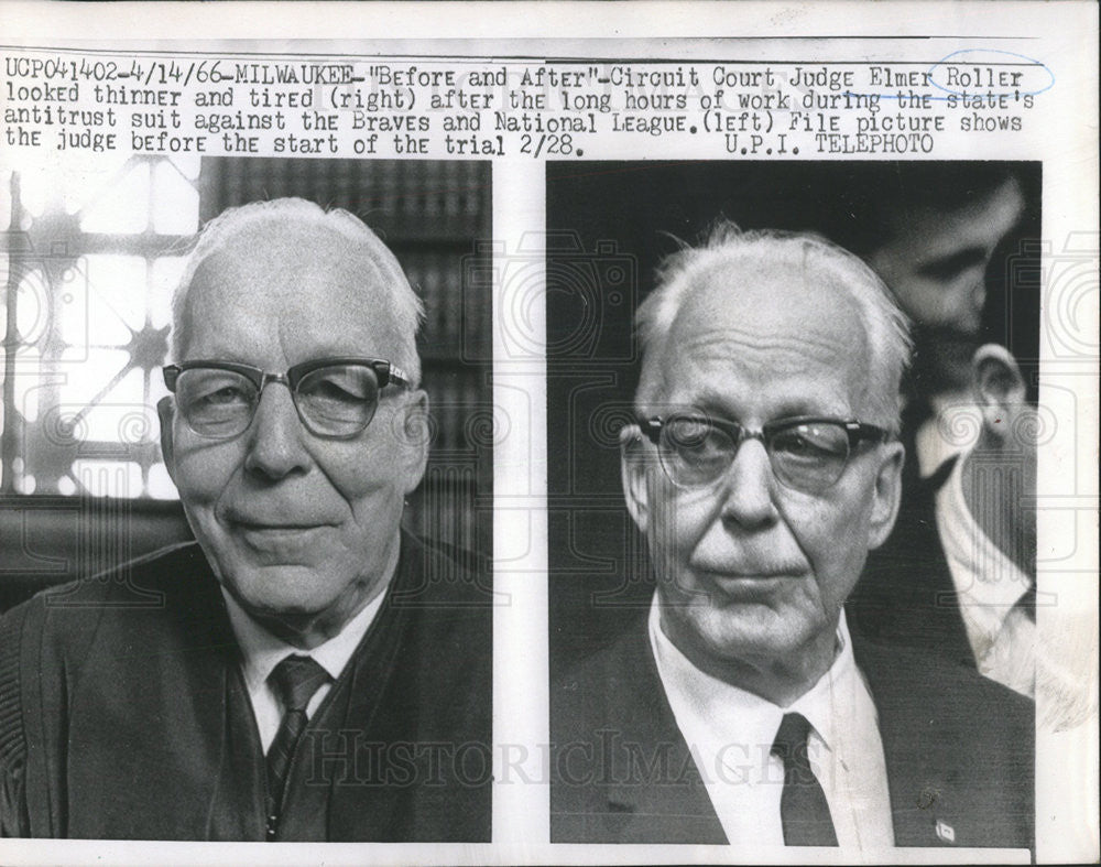 1966 Press Photo Circuit Court Judge Elmer Roller Before & After Antitrust Suit - Historic Images