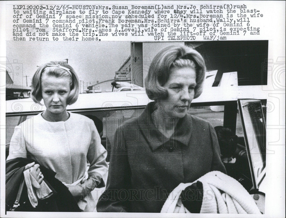 1965 Press Photo Susan Boreman Jo Schirra Husbands Gemini 7 Blast Off - Historic Images