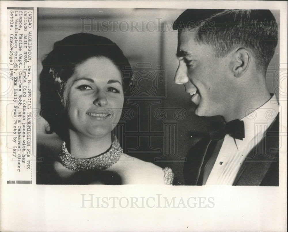 1967 Press Photo Lynda B Johnson &amp; Fiance Capt Charles Robb at Rehearsal Dinner - Historic Images