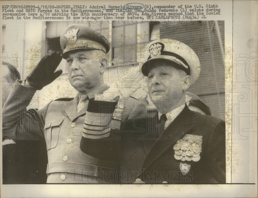 1969 Press Photo Admiral Horacio Rivero &amp; Gen. Guido Vedovato (NATO Anniversary) - Historic Images