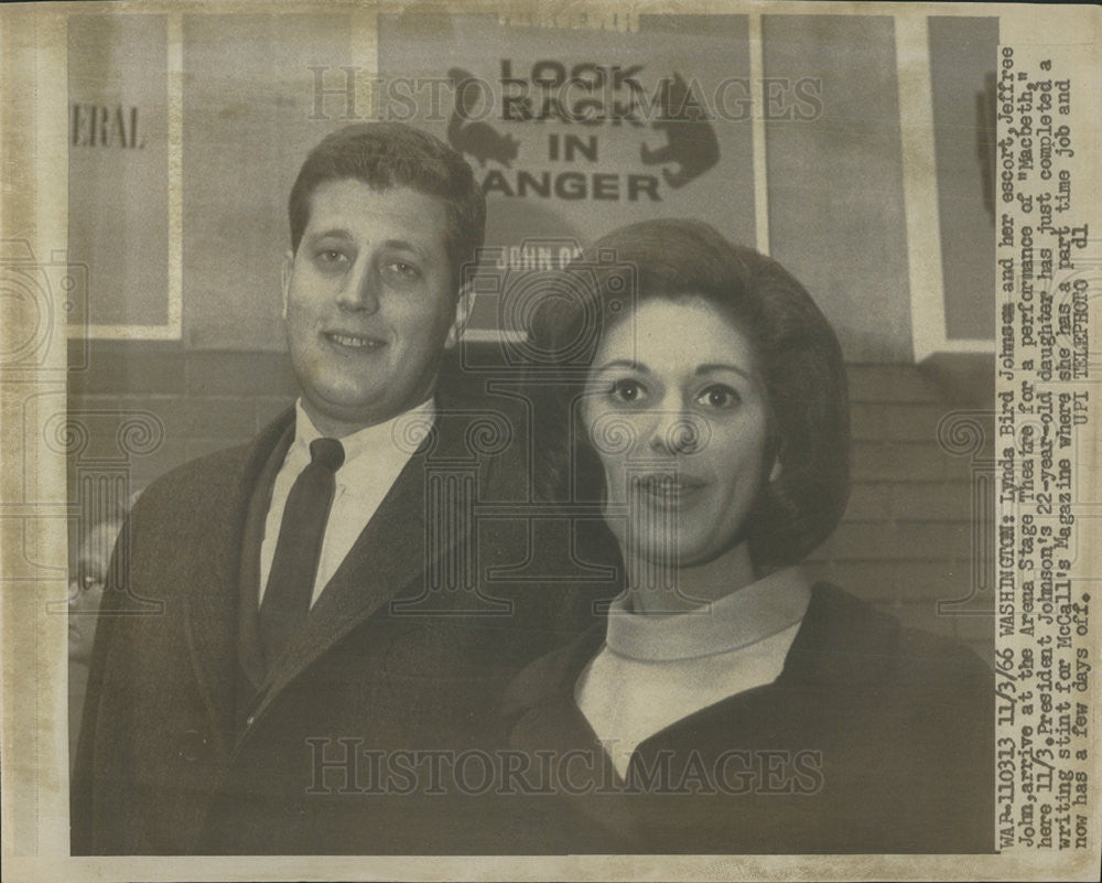 1966 Press Photo Lynda Bird Johnson, President&#39;s Daughter, And Her Escort John - Historic Images