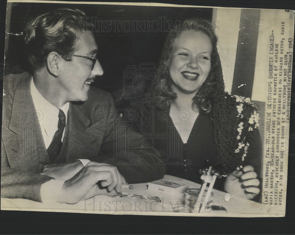 1943 Press Photo Maria Manton stage actress daughter Marlene Dietrich engagement - Historic Images