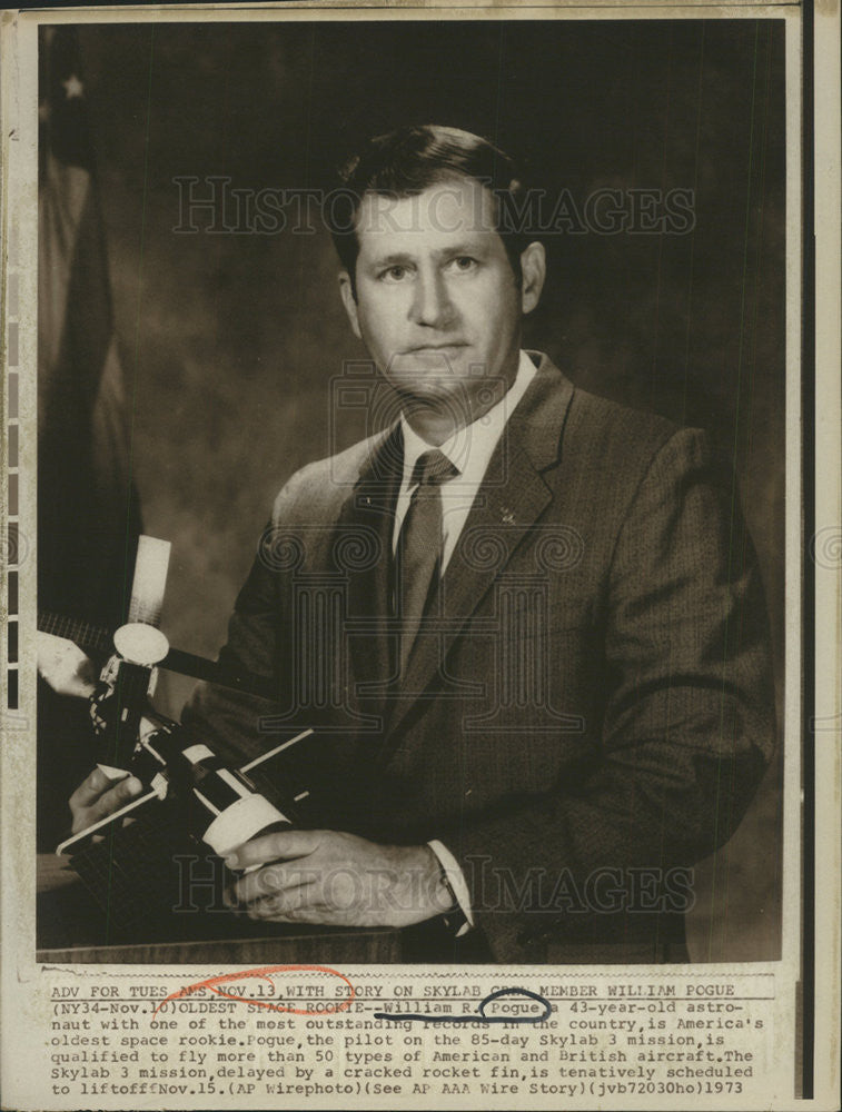 1973 Press Photo William R. Pogue NASA Skylab Mission Astronaut &amp; Test Pilot - Historic Images