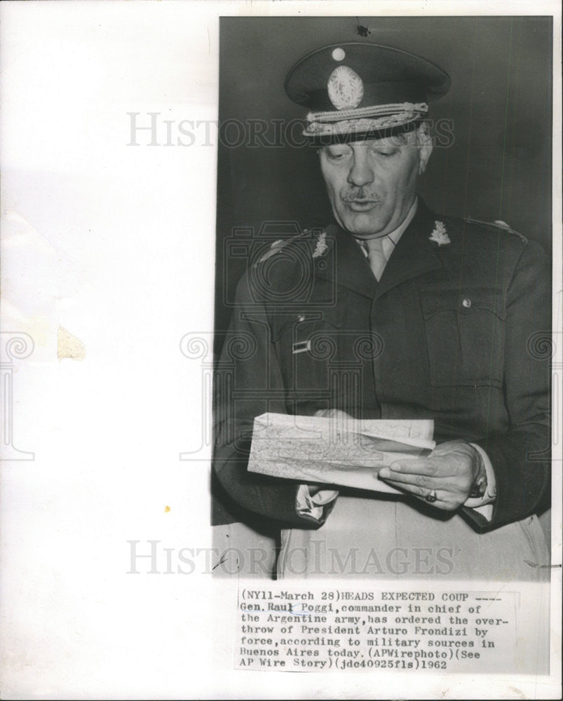 1962 Press Photo Argentine Army Chief General Raul Poggi - Historic Images