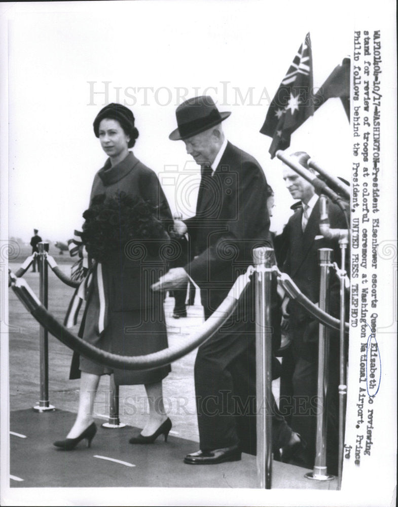 1957 Press Photo Queen Elizabeth President Eisenhower Prince Philip Washington - Historic Images