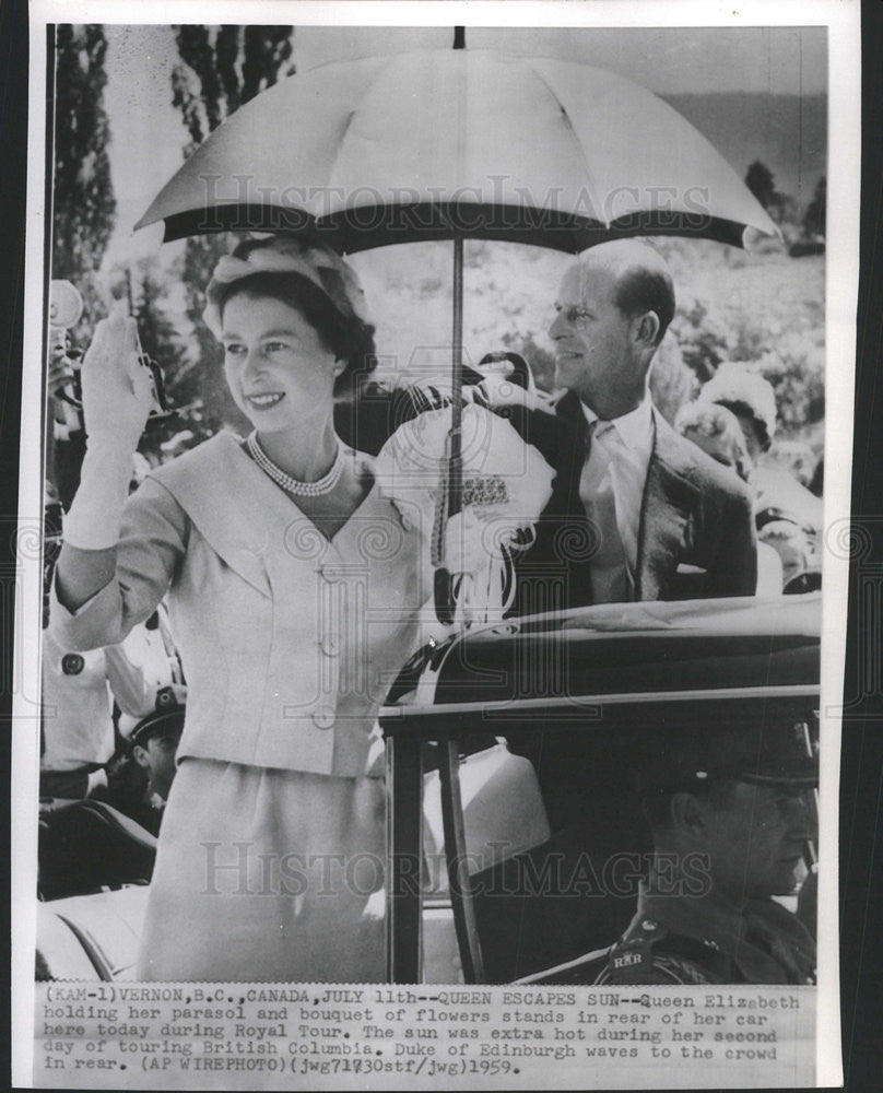 1959 Press Photo Queen Elizabeth Royal Tour British Columbia - Historic Images