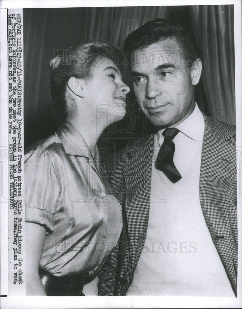 1956 Press Photo French actress Odile Rodin and fiance Porfirio Rubirosa - Historic Images