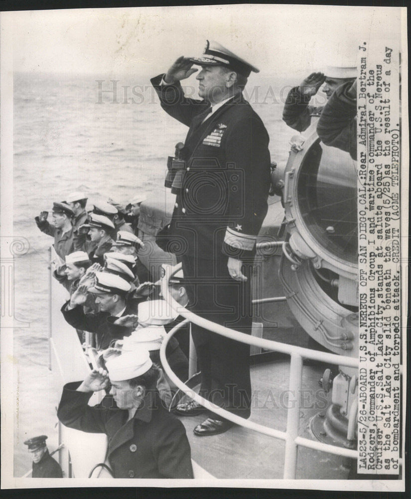 1948 Press Photo Rear Admiral Bertram Rodgers Aboard the USS Nereus - Historic Images