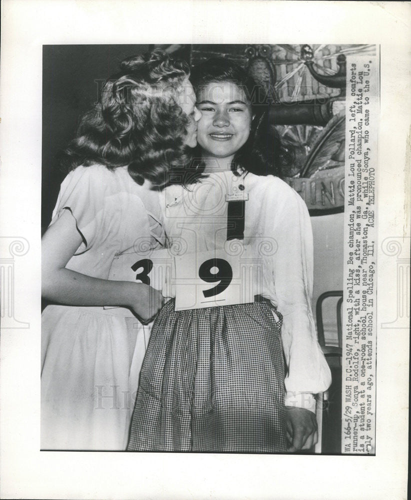 1947 Press Photo National Spelling Bee Champ Mattie Lou Pollard &amp; Tonya Rodolfo - Historic Images