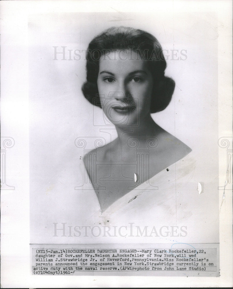 1961 Press Photo Mary Clark Rockefeller And William J. Strawbridge Jr. Wedding - Historic Images